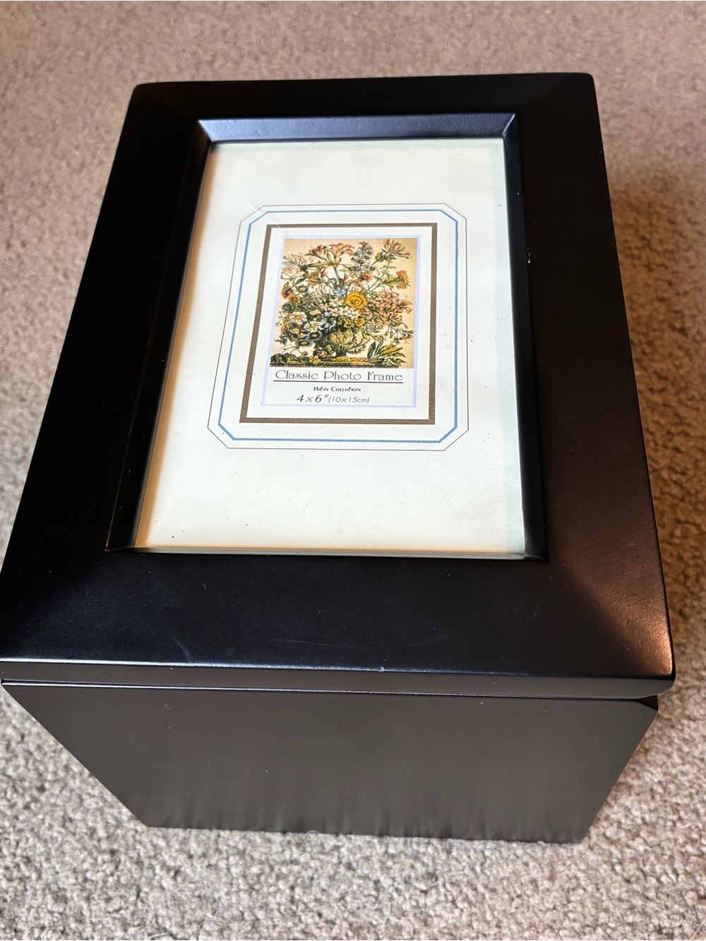 Wood Photo Storage Box w/ Picture Frame Lid 4x6 Organizer Memory Keepsake Case - Picture 4 of 12